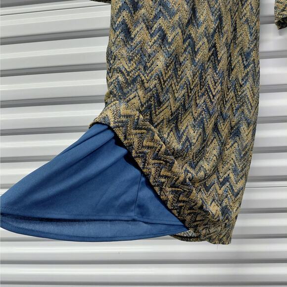Chris McLaughlin Womens Metallic Chevron Boho Dress Blue Gold Bell Sleeve Size 8 - Picture 7 of 9
